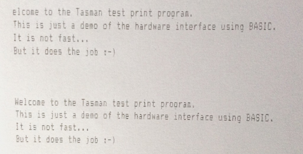 Output from a real Epson LX-300 dot matrix printer (with faded ribbon)