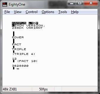 CLISP interpreter loading the text file and then running in interactive mode