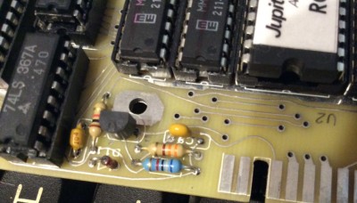 Jupiter ACE CPU clock transistor and it’s resistors