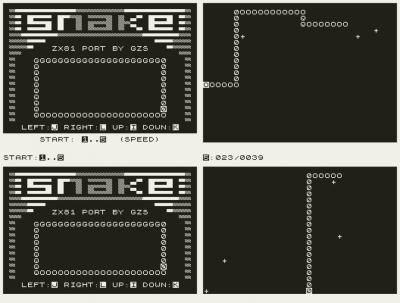 Snake in 1K with and without score displaying