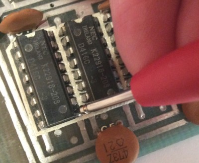 Close up of testing the +5V on pin 9