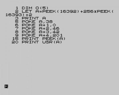 ZX80 machine code in an array